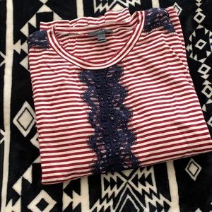 JCrew lace stripe LS Tee